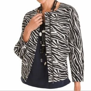 Chico’s Modern Jacquard Zebra Jacket Blazer Animal Print Size Small Black White